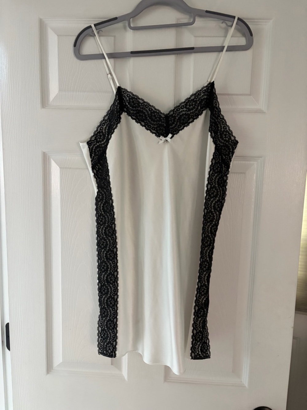 Source Unknown White Chemise with Black Lace Trim